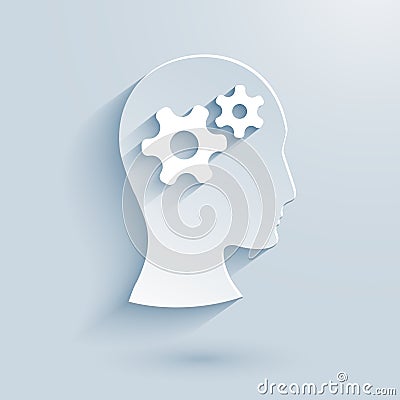 Human head with gears paper icon Vector Illustration