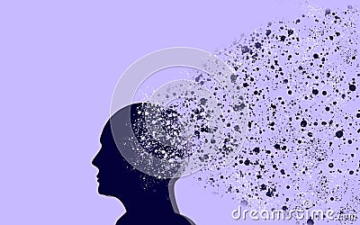 Human Head Implosion and Brain Loss. Alzheimer concept Idea. person head Losing Parts Of his memory Stock Photo