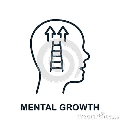 Human Head with Ladder Linear Pictogram. Mental Growth Line Icon. Intellectual Process Development Symbol Concept Vector Illustration