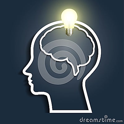 Human head with light bulb. Creative new Idea. Vector Illustration