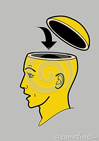 Human head. A man`s brain is open. Abstract form of an open human head. Profile man. Emotion Emotions surprise, perplexity Vector Illustration