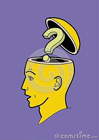 Human head. A man`s brain is open. Abstract form of an open human head. Profile man. Profile man. The question is in my head. Vector Illustration
