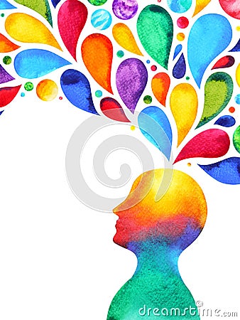 Human head mind brain spirit powerful energy connect to the universe Cartoon Illustration