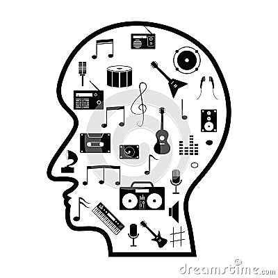 Human head with music idea concept Vector Illustration