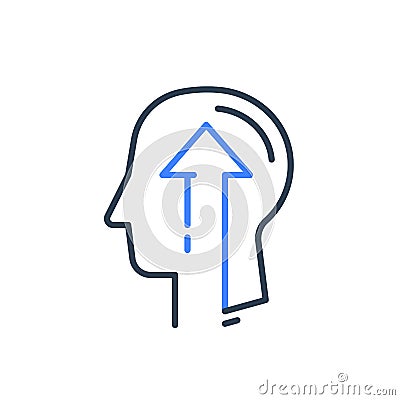 Human head profile and arrow, growth mindset, potential development, leadership education concept Vector Illustration