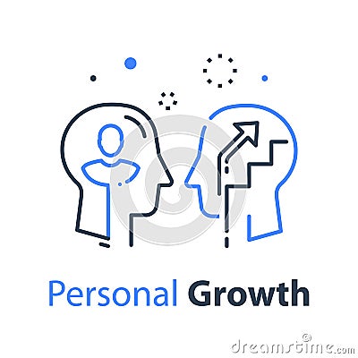 Human head profile and arrow, growth mindset, potential development, leadership education concept Vector Illustration