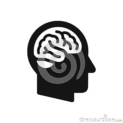 Human head profile with brain symbol, simple black icon Vector Illustration