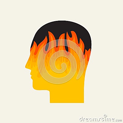 Human head in profile with a fire. Stress icon Vector Illustration