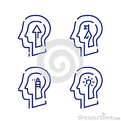 Human head profile and arrow, growth mindset, potential development, leadership education concept Vector Illustration