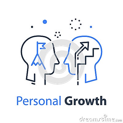 Human head profile and arrow, growth mindset, potential development, leadership education concept Vector Illustration