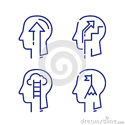 Human head profile and arrow, growth mindset, potential development, leadership education concept Vector Illustration