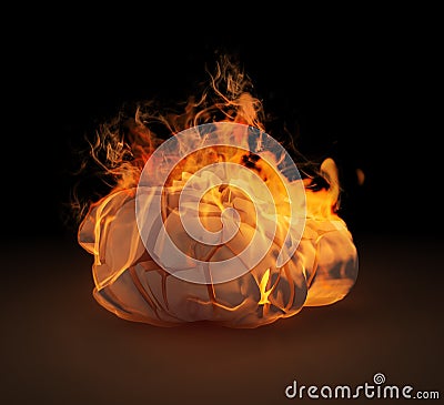 Human head sculpture in flames Stock Photo