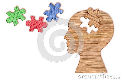 Human head silhouette, mental health symbol. Puzzle. Stock Photo