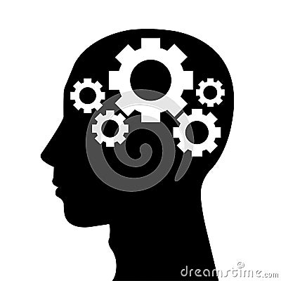 Human head silhouette with set of gears as a brain Stock Photo