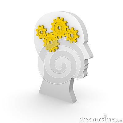 Human head silhouette with yellow gears Stock Photo