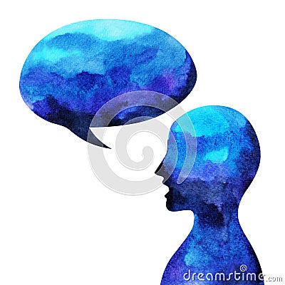 Human head, speaking speech bubble abstract, watercolor painting Cartoon Illustration