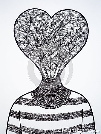 Human head tree heart shape growing body mind mental health healing spiritual breath peace inspiring energy emotion holistic Cartoon Illustration