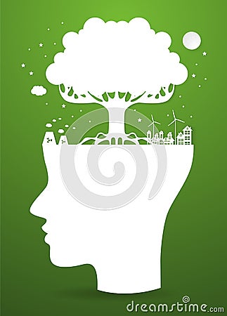 Human head and tree shape look like a brain Vector Illustration