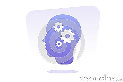 Human heads silhouette with cogwheels or gear mechanism. Artificial intelligence, creative workshop, potential development. Vector Illustration