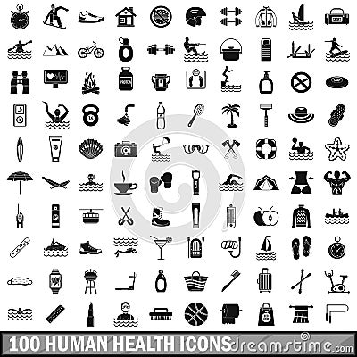 100 human health icons set, simple style Vector Illustration