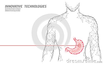 Human healthy medicine drug treatment stomach. Internal digestion organ. Low poly connected dots gray white triangle Vector Illustration