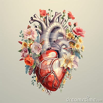 Human heart with flowers, love and emotion concept, good hearted person, help and charity Stock Photo