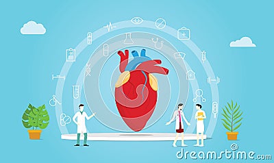 Human heart health team doctor and nurse treatment with medical icon spread - vector illustration Stock Photo