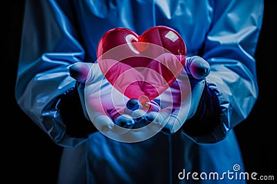 A human heart held by medical hands for illustration Cartoon Illustration