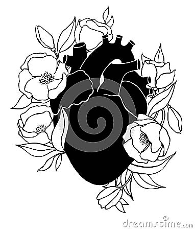 Human heart illustration with flowers. Vector Illustration