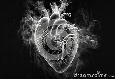 The human heart inhaled thick cigarette smoke. AI Generative Stock Photo