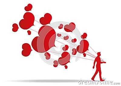 Human and heart`s ballons Vector Illustration