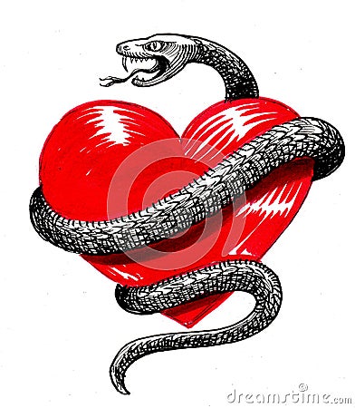 Human heart and snake Stock Photo