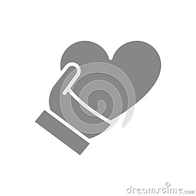 Human holding heart gray icon. Share a donate, charity, like symbol Vector Illustration