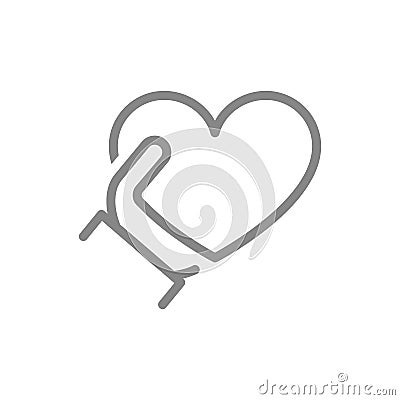 Human holding heart line icon. Share a donate, charity, like symbol Vector Illustration