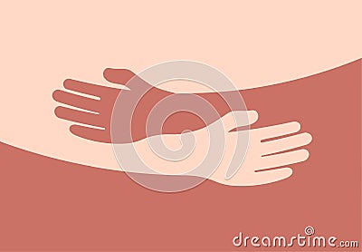 Human hugs hugging hands support and love symbol hugged arms girth silhouette unity and warmth feeling, flat vector Vector Illustration