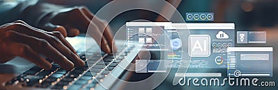 Human interact with AI artificial intelligence brain process generative AI EIDE Stock Photo