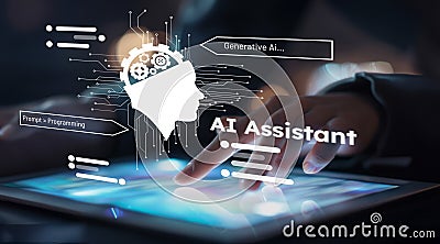 Human interact with AI artificial intelligence brain process generative AI EIDE Stock Photo