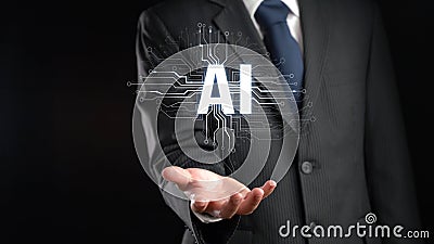 Human interact with AI artificial intelligence brain process generative AI FaaS Stock Photo