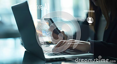 Human interact with AI artificial intelligence brain process generative AI EIDE Stock Photo