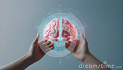 Human interact with AI artificial intelligence brain processor in concept of AI artificial intelligence engineering Stock Photo