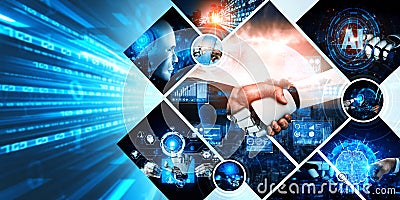 Human interact with AI artificial intelligence virtual assistant NLP robot Stock Photo
