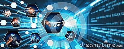 Human interact with AI artificial intelligence virtual assistant NLP robot Stock Photo