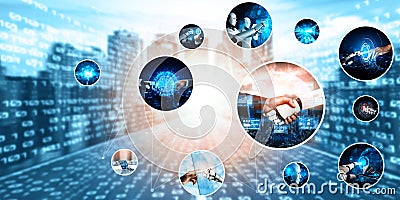Human interact with AI artificial intelligence virtual assistant NLP robot Stock Photo