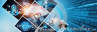 Human interact with AI artificial intelligence virtual assistant NLP robot Stock Photo