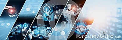 Human interact with AI artificial intelligence virtual assistant NLP robot Stock Photo