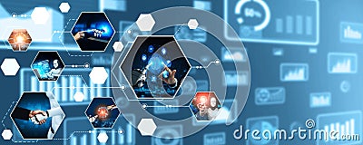 Human interact with AI artificial intelligence virtual assistant NLP robot Stock Photo