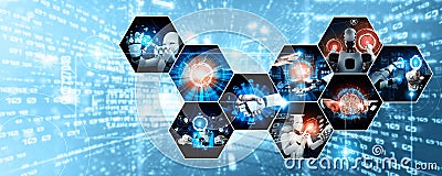 Human interact with AI artificial intelligence virtual assistant NLP robot Stock Photo