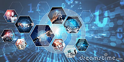 Human interact with AI artificial intelligence virtual assistant NLP robot Stock Photo