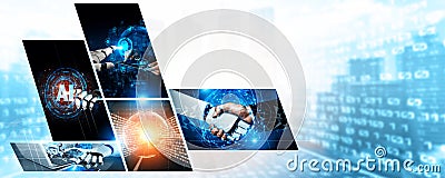 Human interact with AI artificial intelligence virtual assistant NLP robot Stock Photo