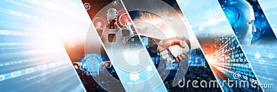 Human interact with AI artificial intelligence virtual assistant NLP robot Stock Photo